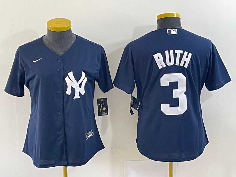 Women%27s New York Yankees #3 Babe Ruth Navy Blue Stitched Nike Cool Base Jersey->mlb womens jerseys->MLB Jersey